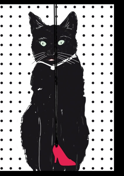 "Miau" Doppelkarte schwarze Katze mit rotem Schuh