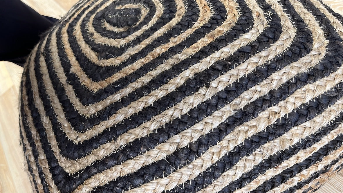 Sitzpouf Jute natur-schwarz, B 45 cm, T 45 cm, H 20 cm