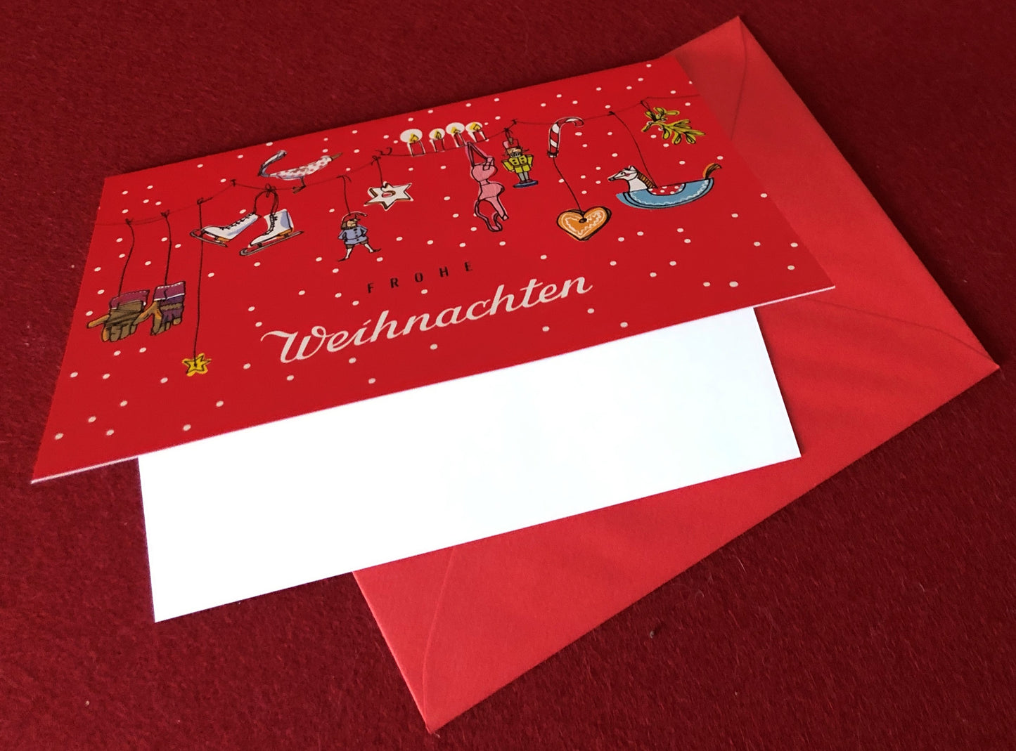 Doppelkarte Frohe Weihnachten rot mit Girlande