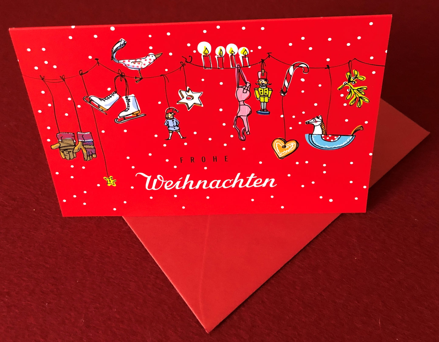 Doppelkarte Frohe Weihnachten rot mit Girlande