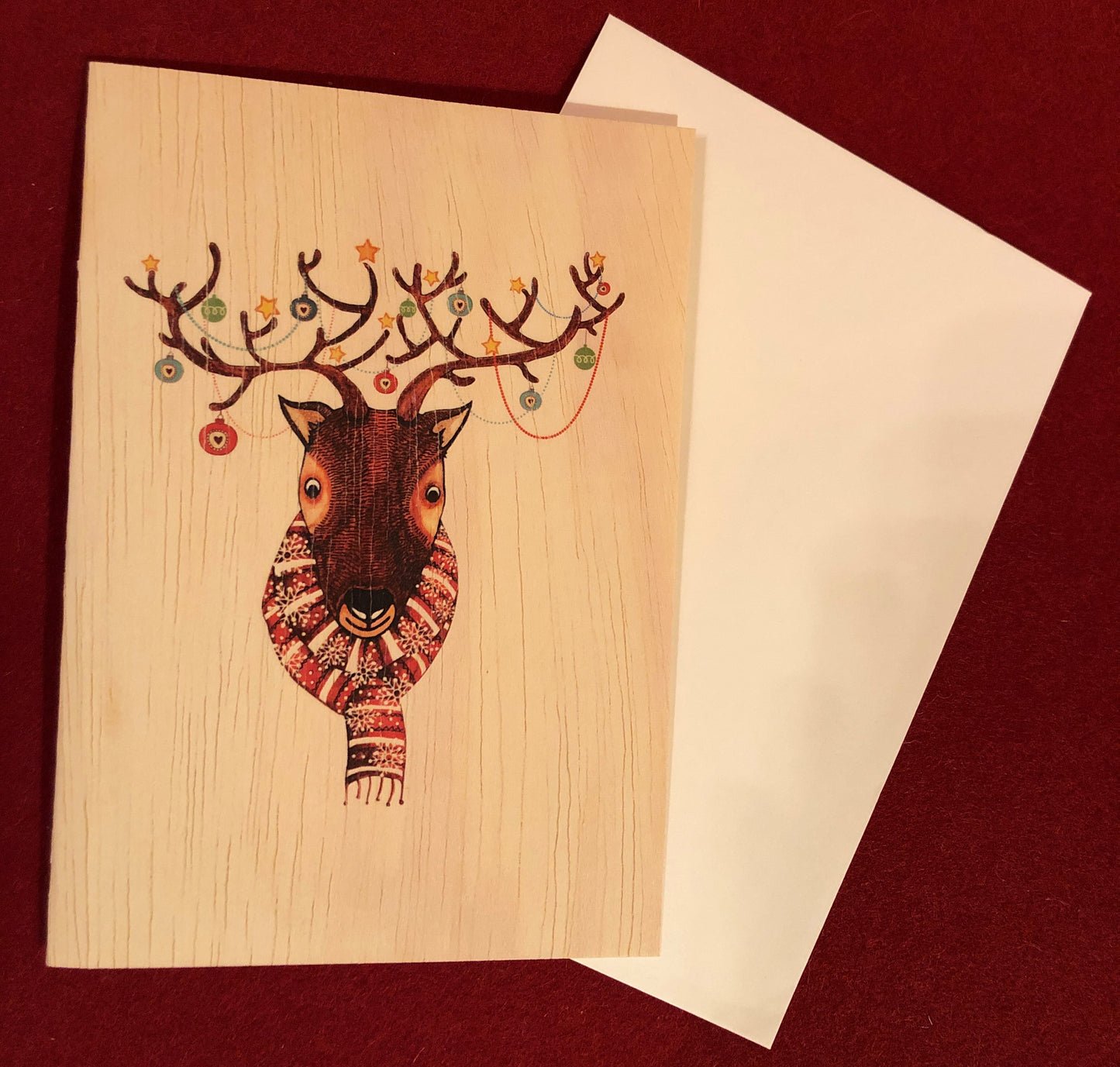Forest Doppelkarte aus Holz, Hirschkopf weihnachtlich