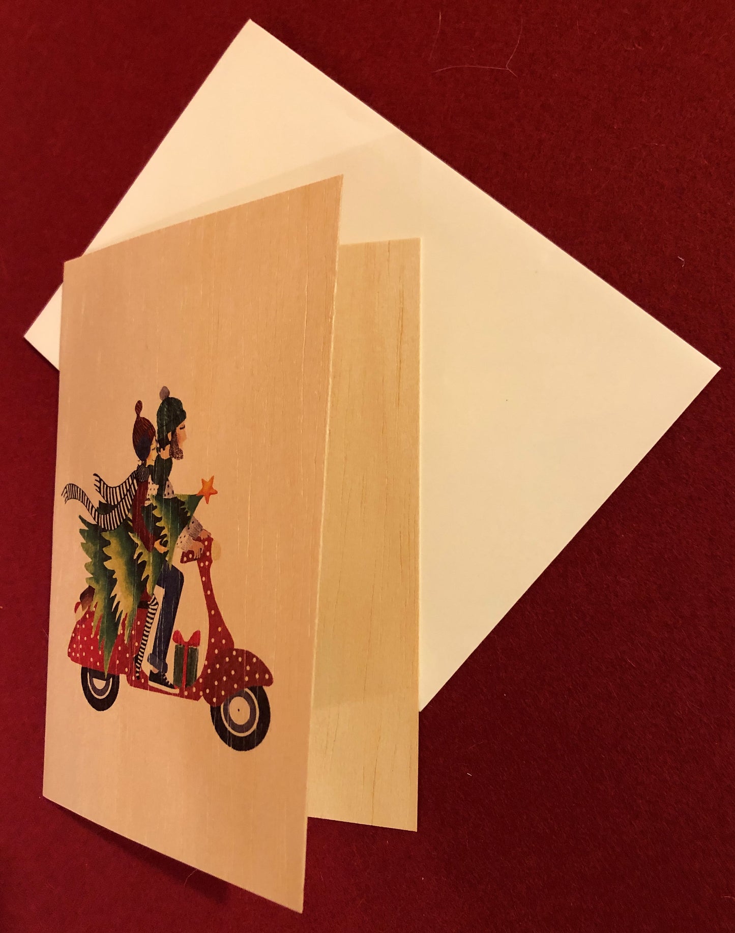 Doppelkarte aus Holz, Weihnachtsroller