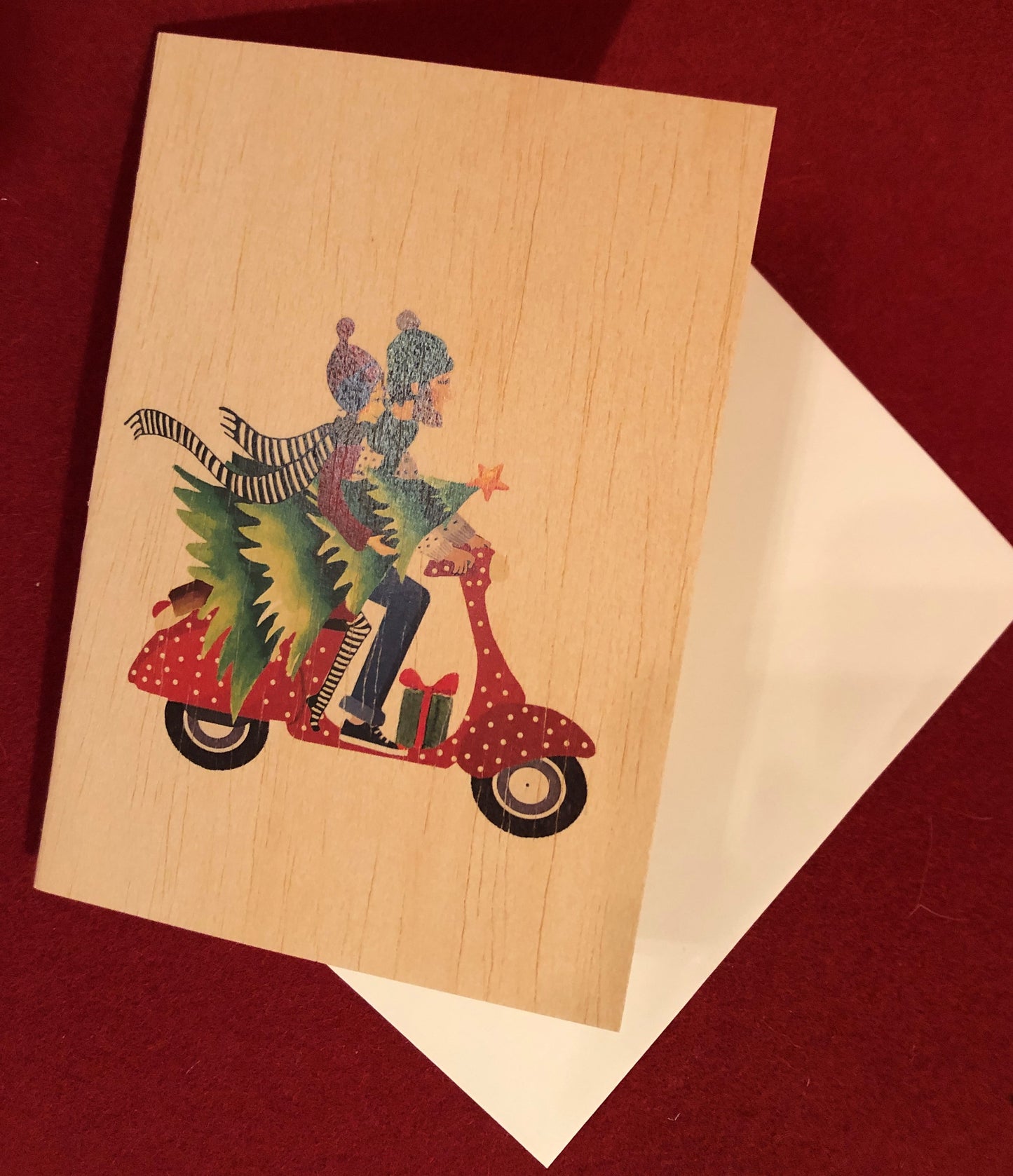 Doppelkarte aus Holz, Weihnachtsroller