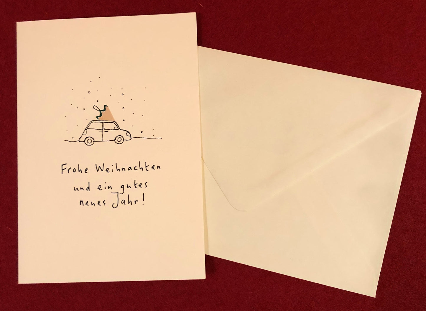 Buntstiftspan-Doppelkarte Auto m. Weihnachtsbaum