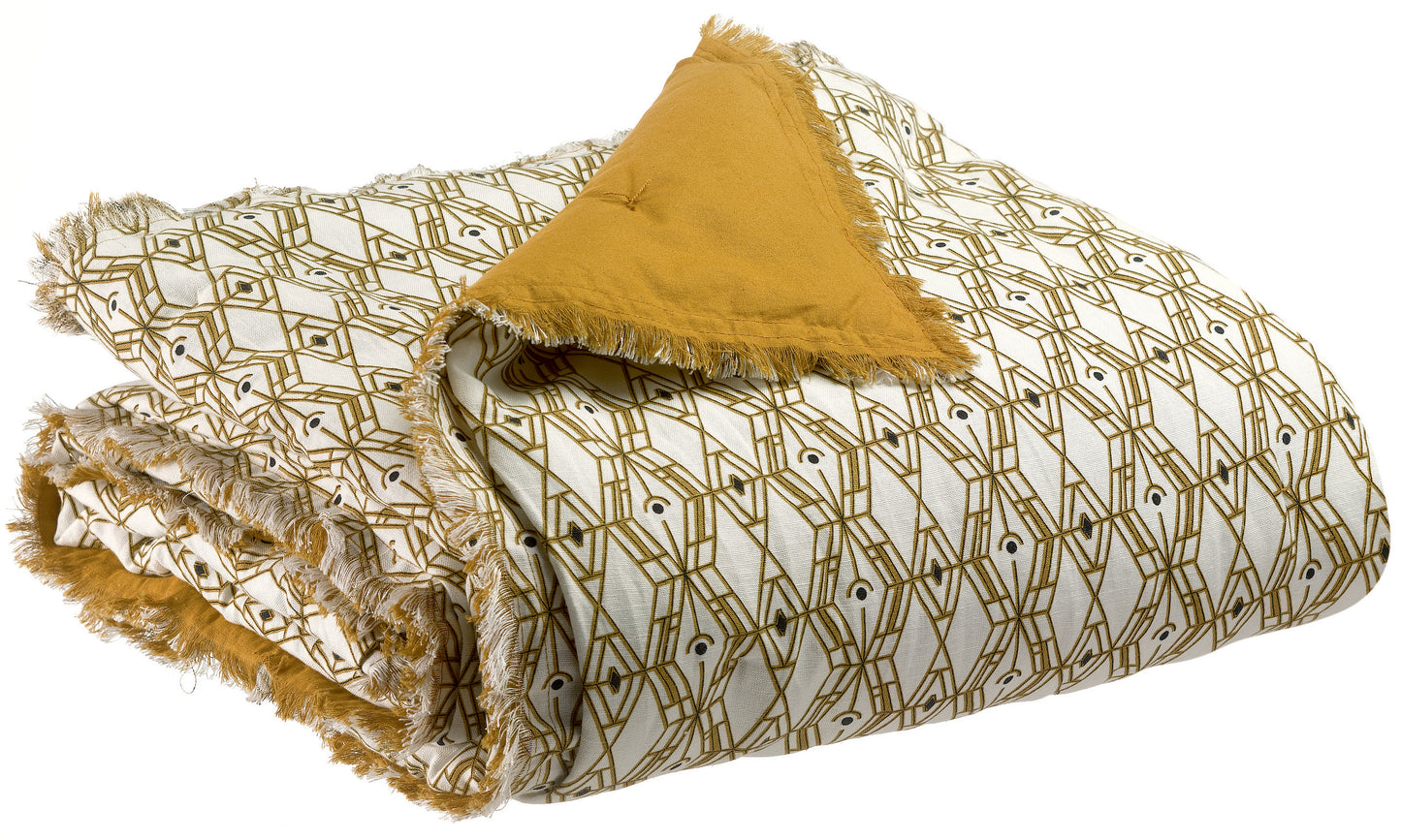 Decke SET, gesteppt, weiß-mustard-schwarz, 135 x 200 cm