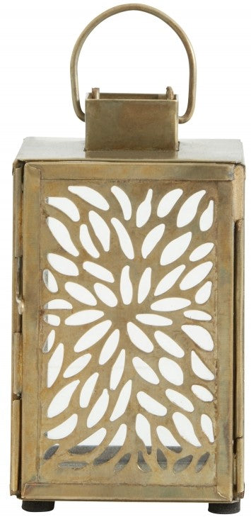 Eisenlaterne m. Messing-Finish u. Blätterstanzung, 7 x 7 x 12 cm