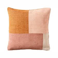 Kissenhülle color blocking 50 x 50 cm rosa rosenholz wollweiß zimt