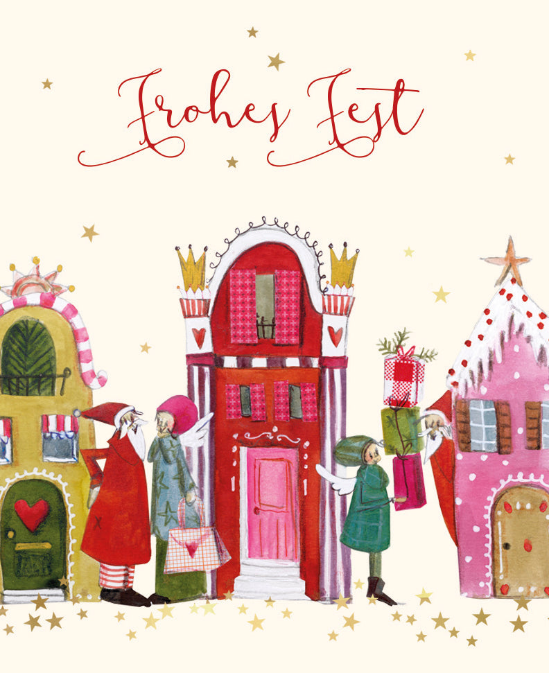 Häuser Mini-Doppelkarte Weihnachten