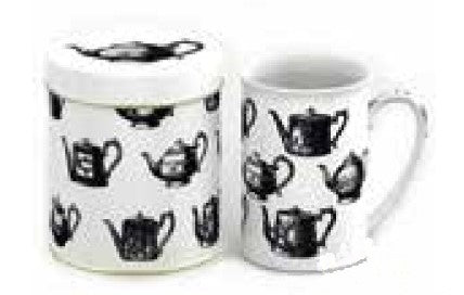 Teezeit Porzellan-Henkelbecher "Black Tea" in Teedose
