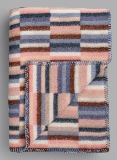 Wolldecke rosa-blau gemustert
