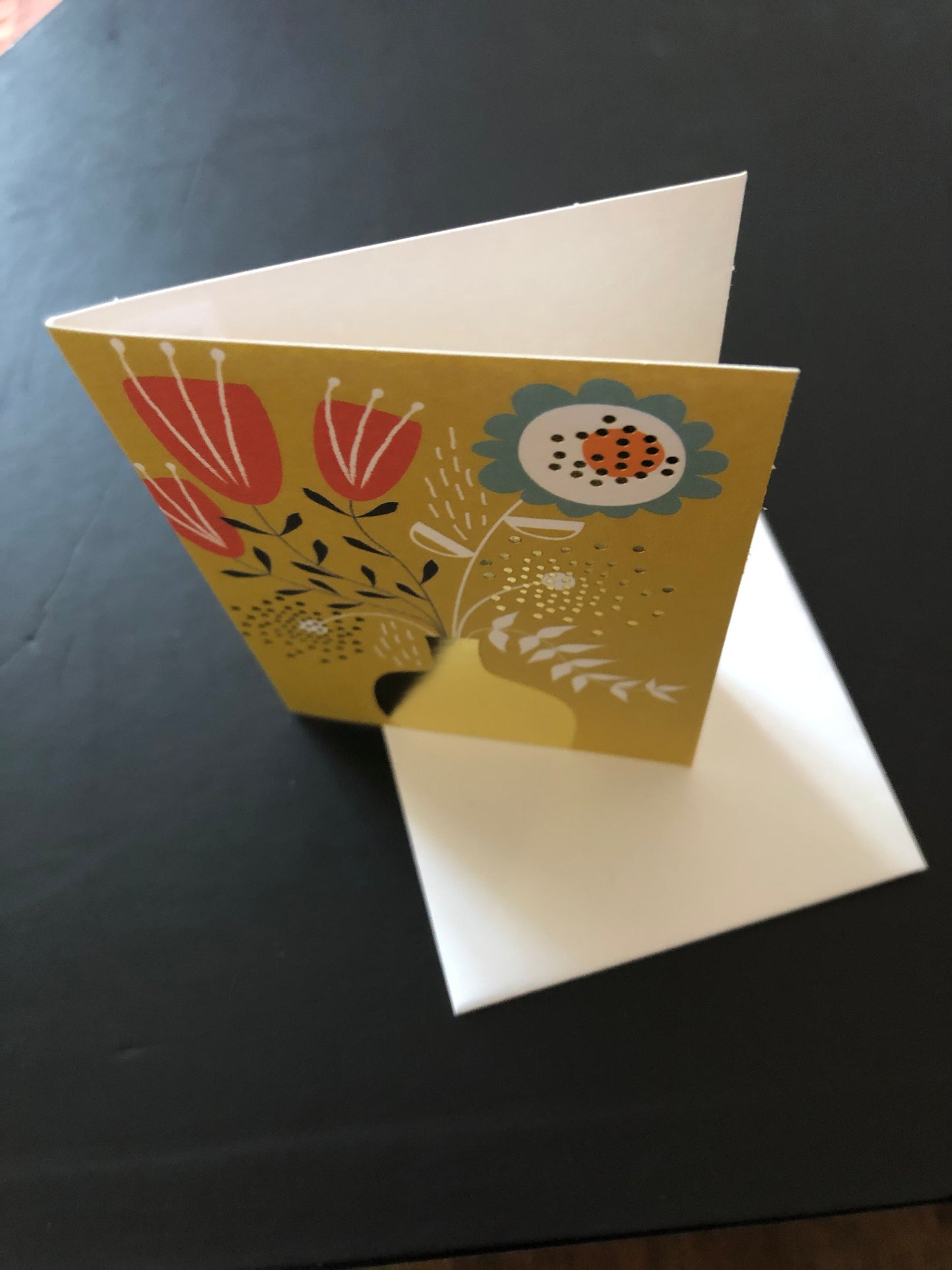 Mini-Doppelkarte Blumenvase retro gold-mustard