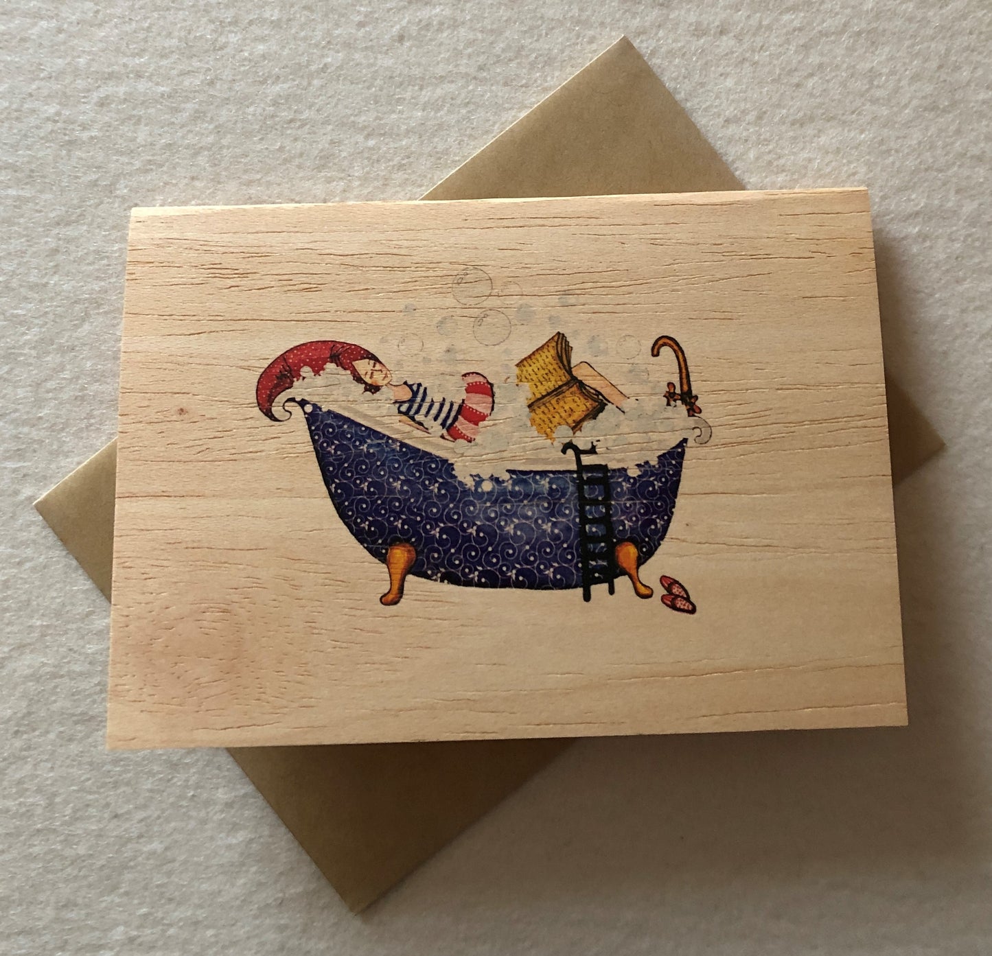Badespaß Holz-Doppelkarte Schaumbad