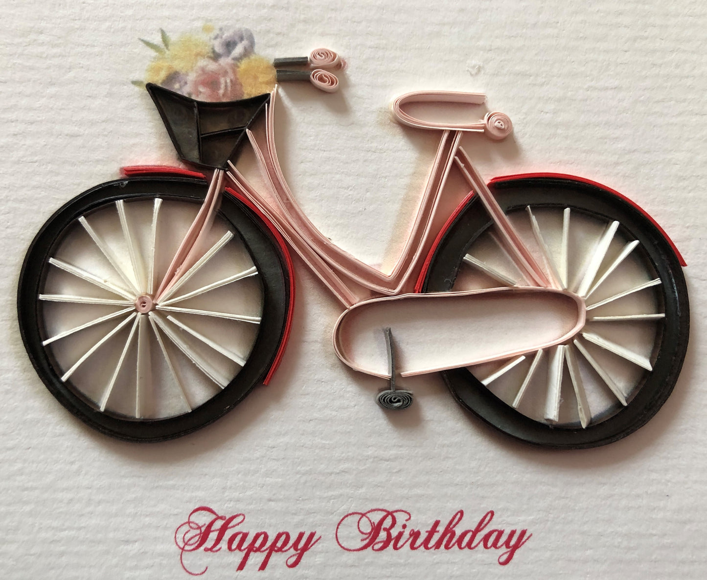 Fahrrad Quilling Doppelkarte Bike rosa u.schwarz, Umschlag rosa