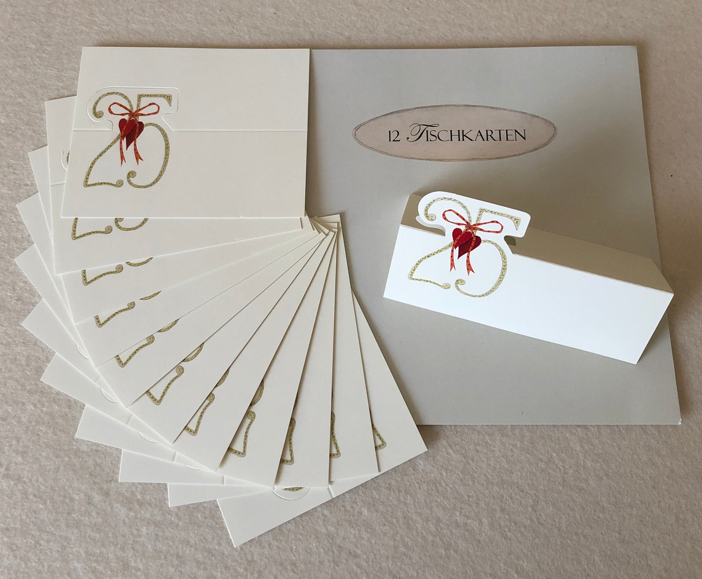 Silberhochzeit 12er Set Tischkarten "25"