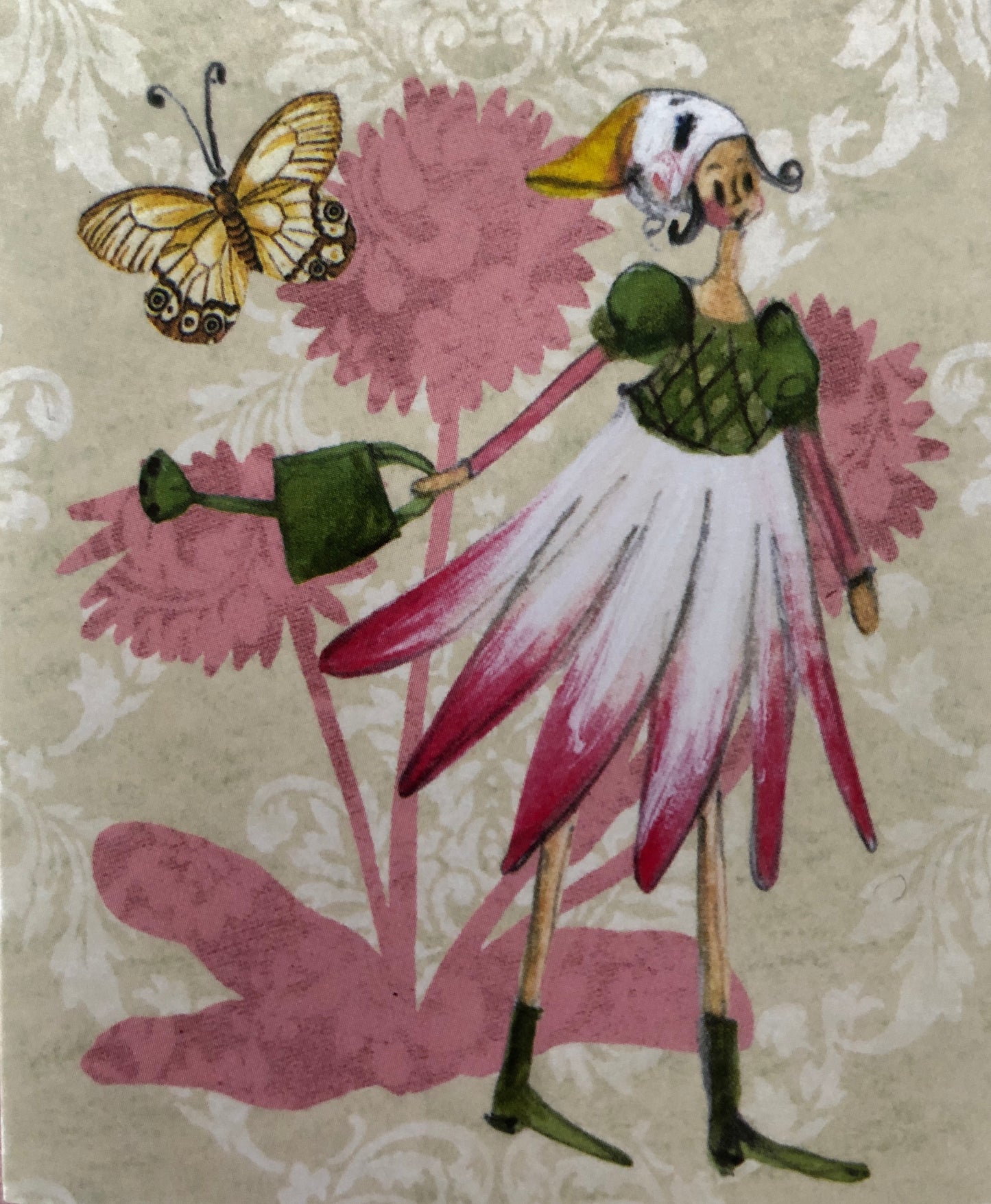Mini-Doppelkarte Rosa Blütenfrau mit Schmetterling