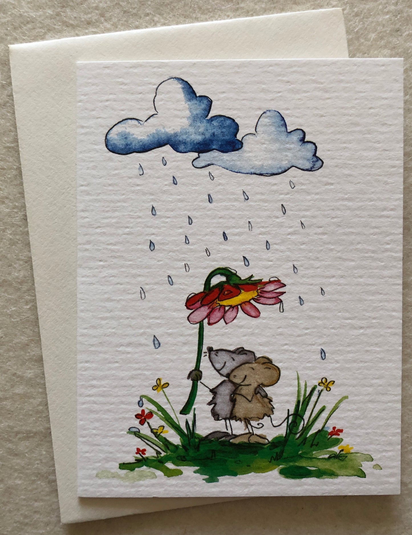 Maus Mini-Doppelkarte Mäusepaar mit Blumenregenschirm