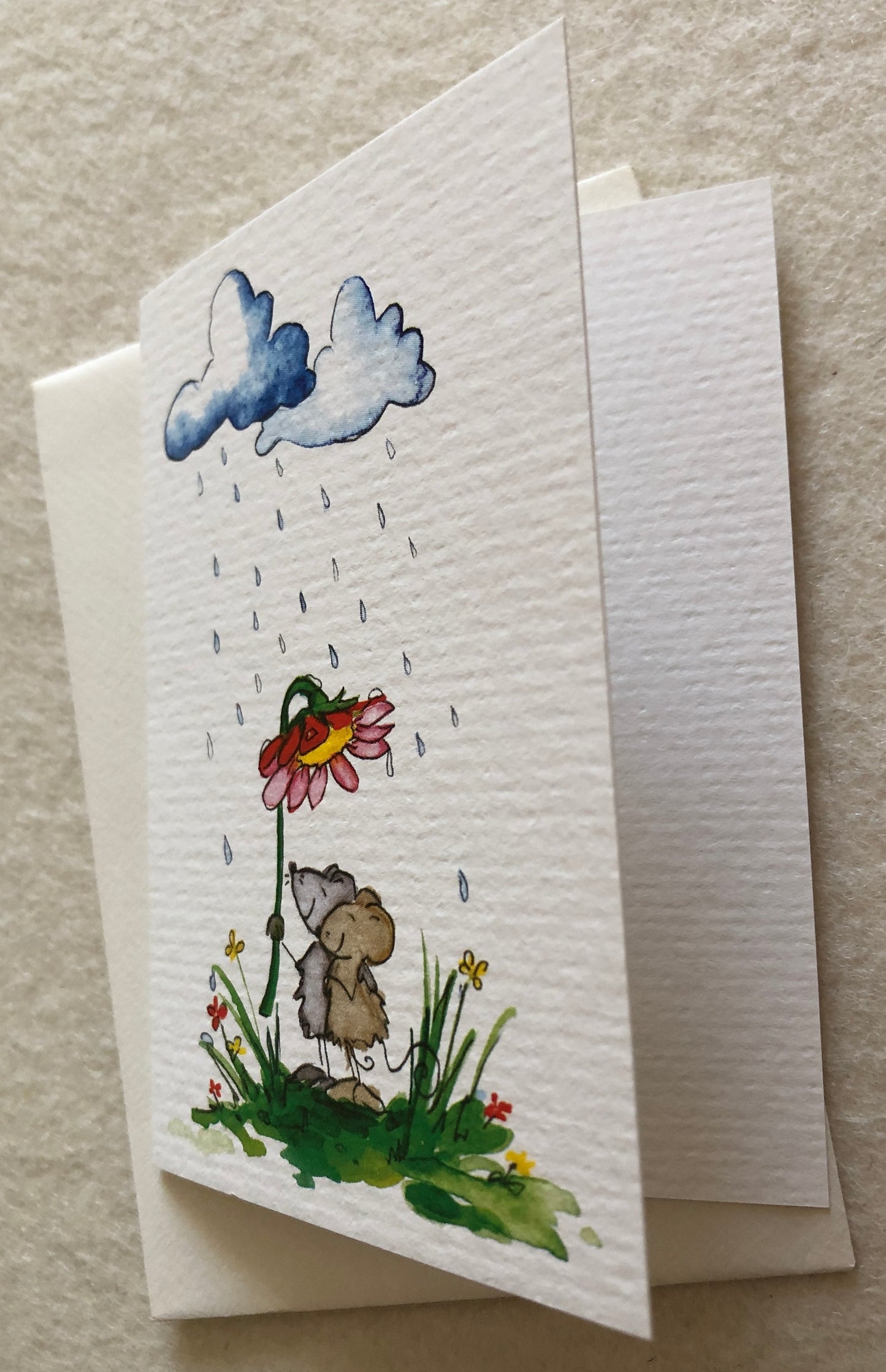 Maus Mini-Doppelkarte Mäusepaar mit Blumenregenschirm