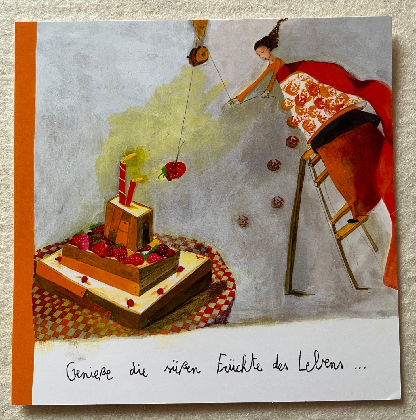 Postkarte quadr. Genieße die süßen Früchte des Lebens
