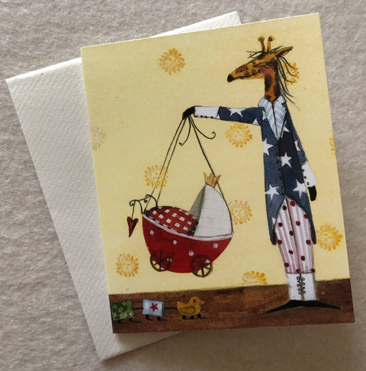 "Hoch hinaus!" Mini-Doppelkarte Giraffe mit Babywiege