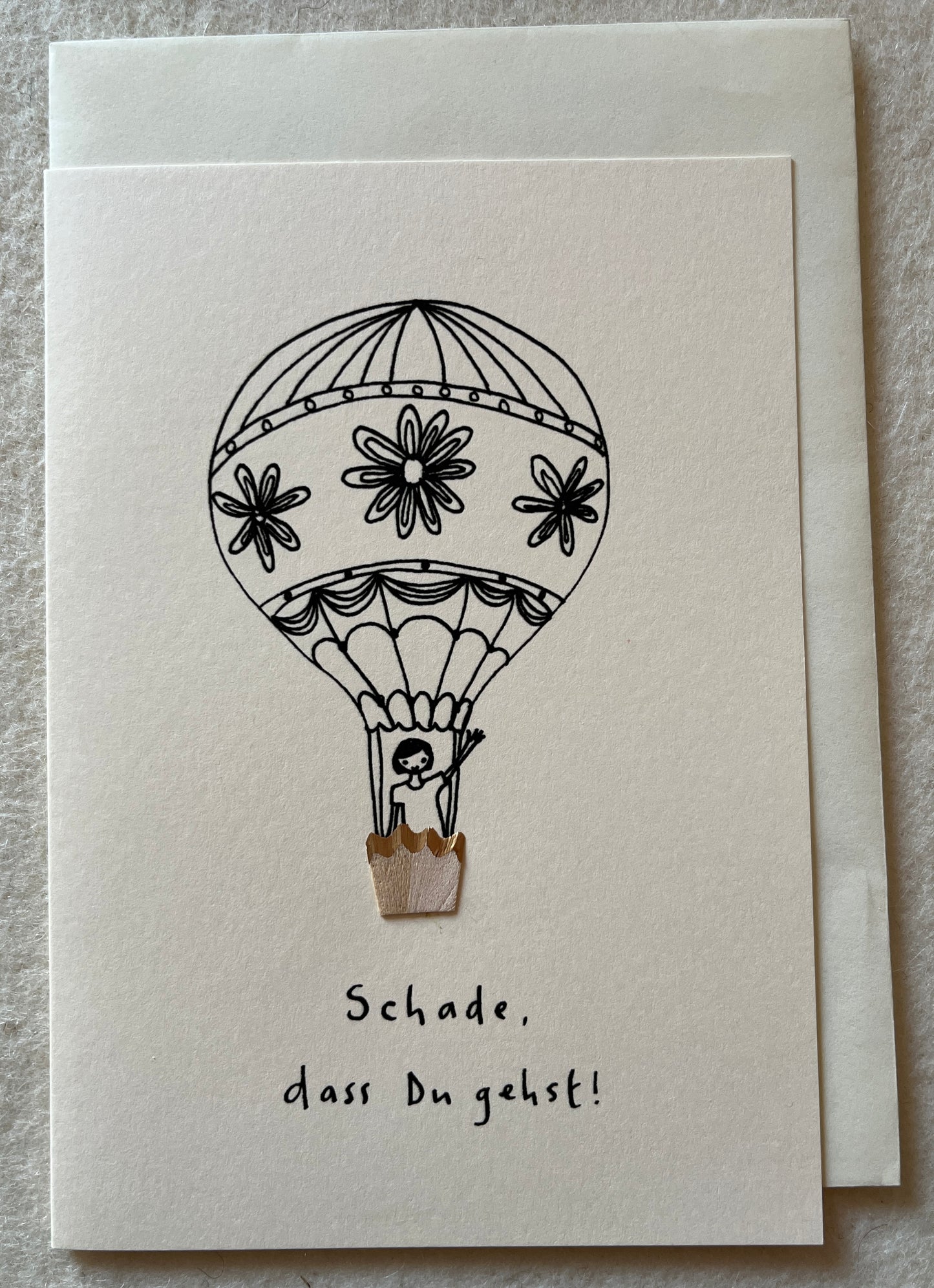 Abschied Buntstiftspan-Doppelkarte Heißüluftballon - Schade, dass Du gehst!