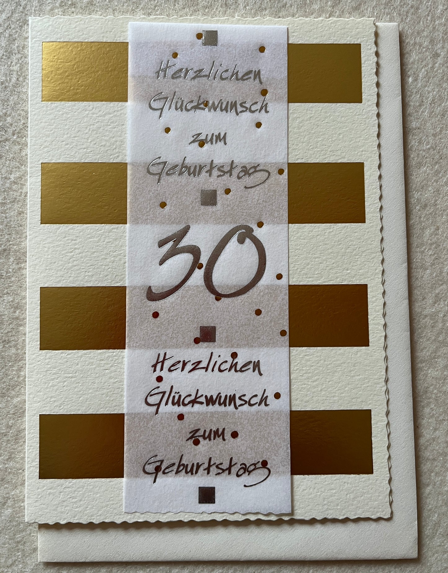 Doppelkarte 30 Herzlichen Glückwunsch zum Geburtstag, Streifen gold
