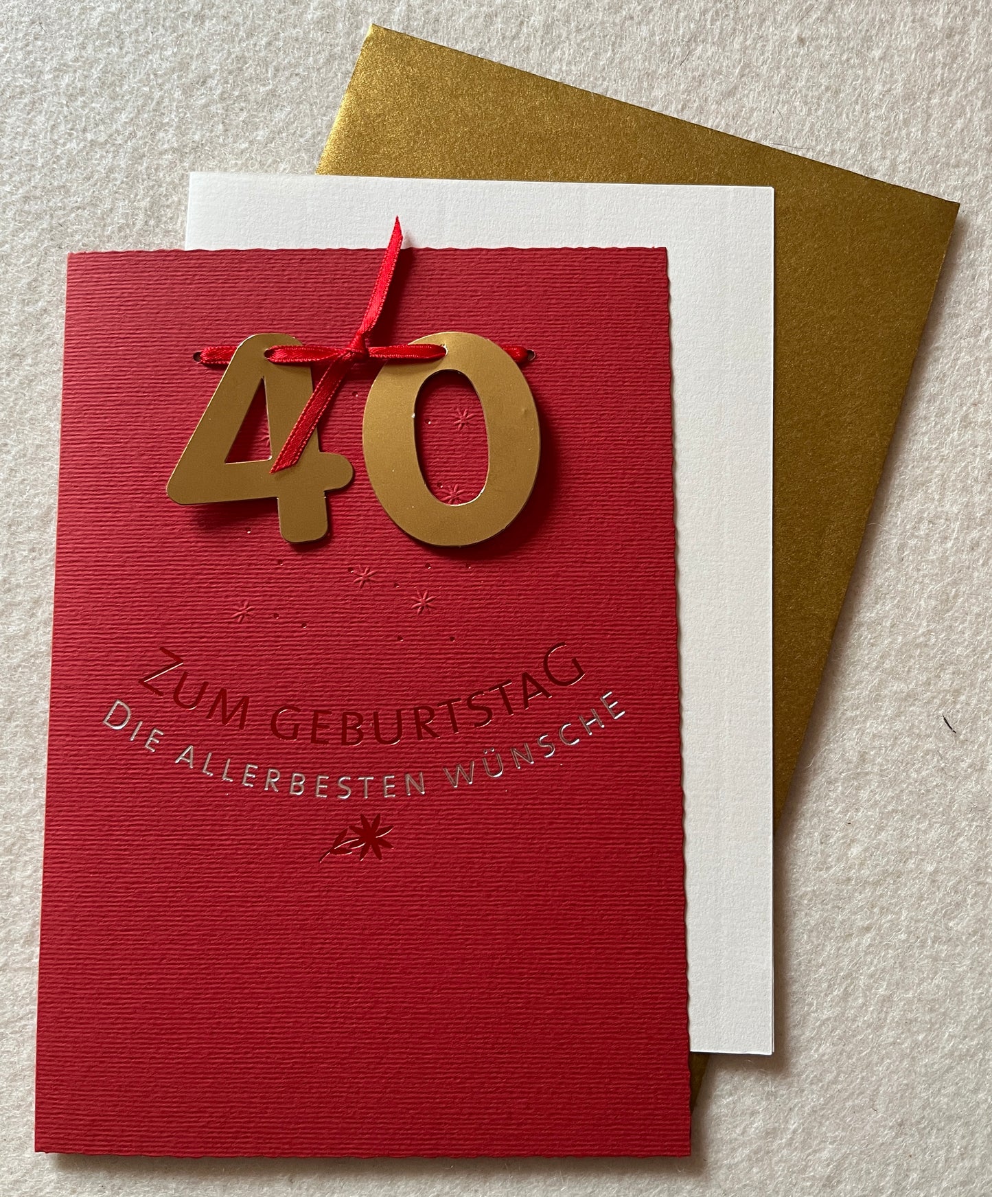 Doppelkarte 40 rot, ZUM GEBURTSTAG DIE ALLERBESTEN WÜNSCHE