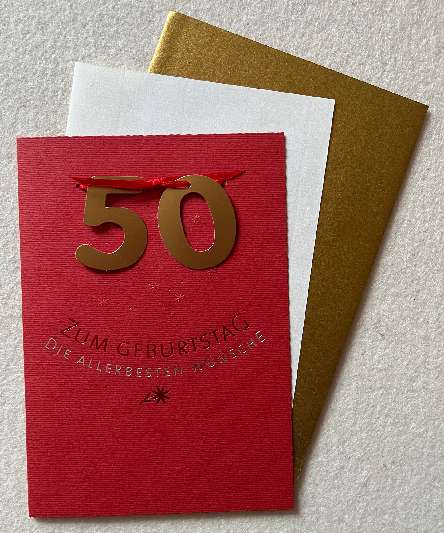 Doppelkarte 50 rot, ZUM GEBURTSTAG DIE ALLERBESTEN WÜNSCHE