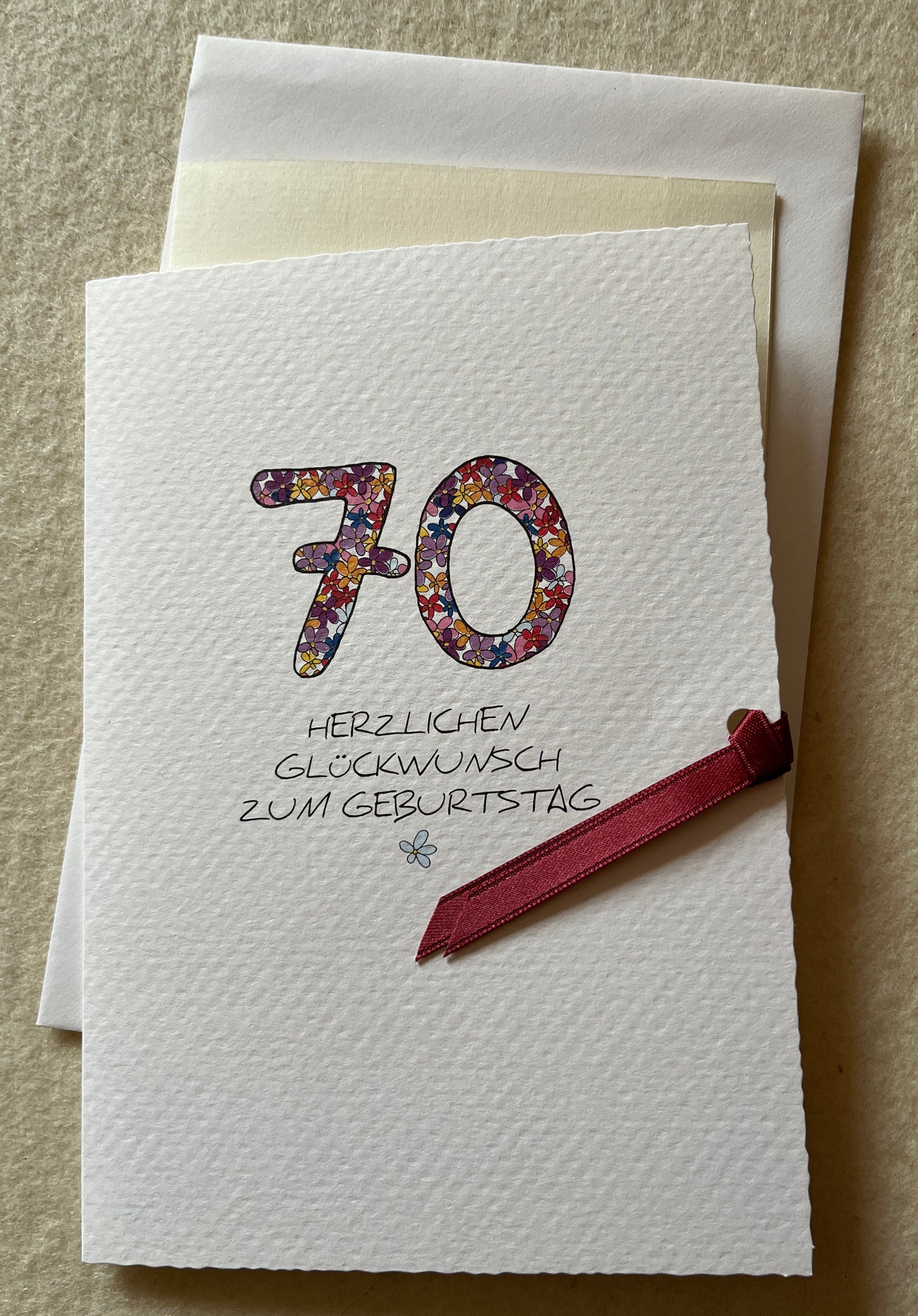 Geburtstag 70 Doppelkarte Blümchenzahlen, Herzlichen Glückwunsch