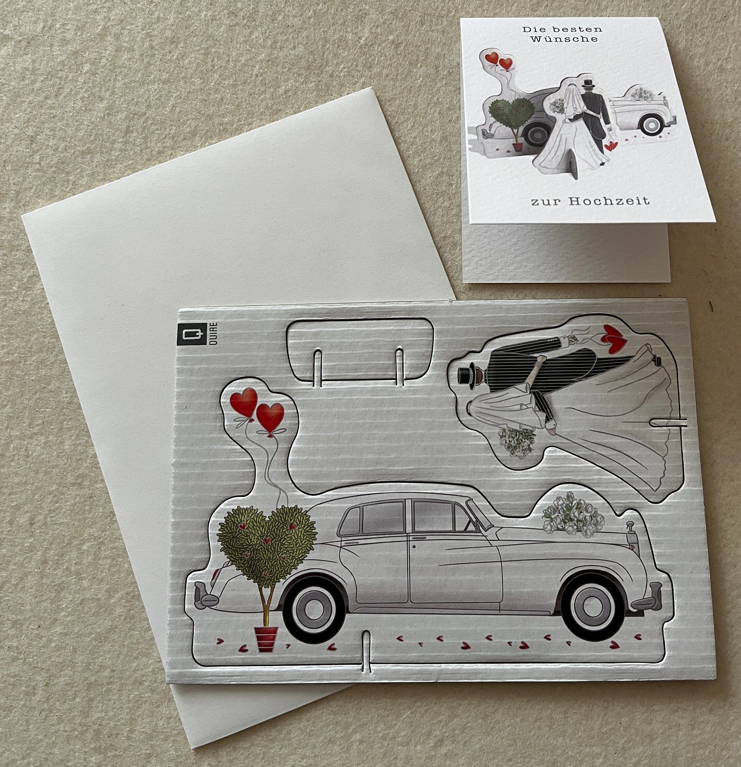 Stanzkarte mit Minidoppelkarte Die besten Wünsche zur Hochzeit