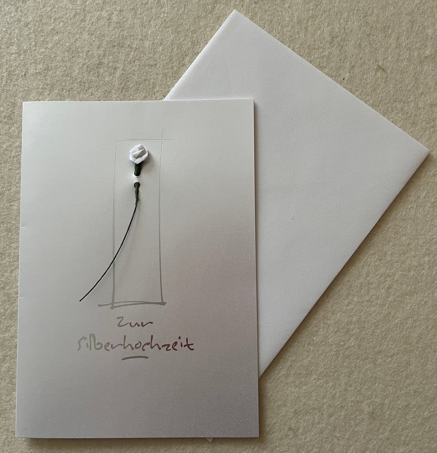 Doppelkarte Zur Silberhochzeit, weiße Rose
