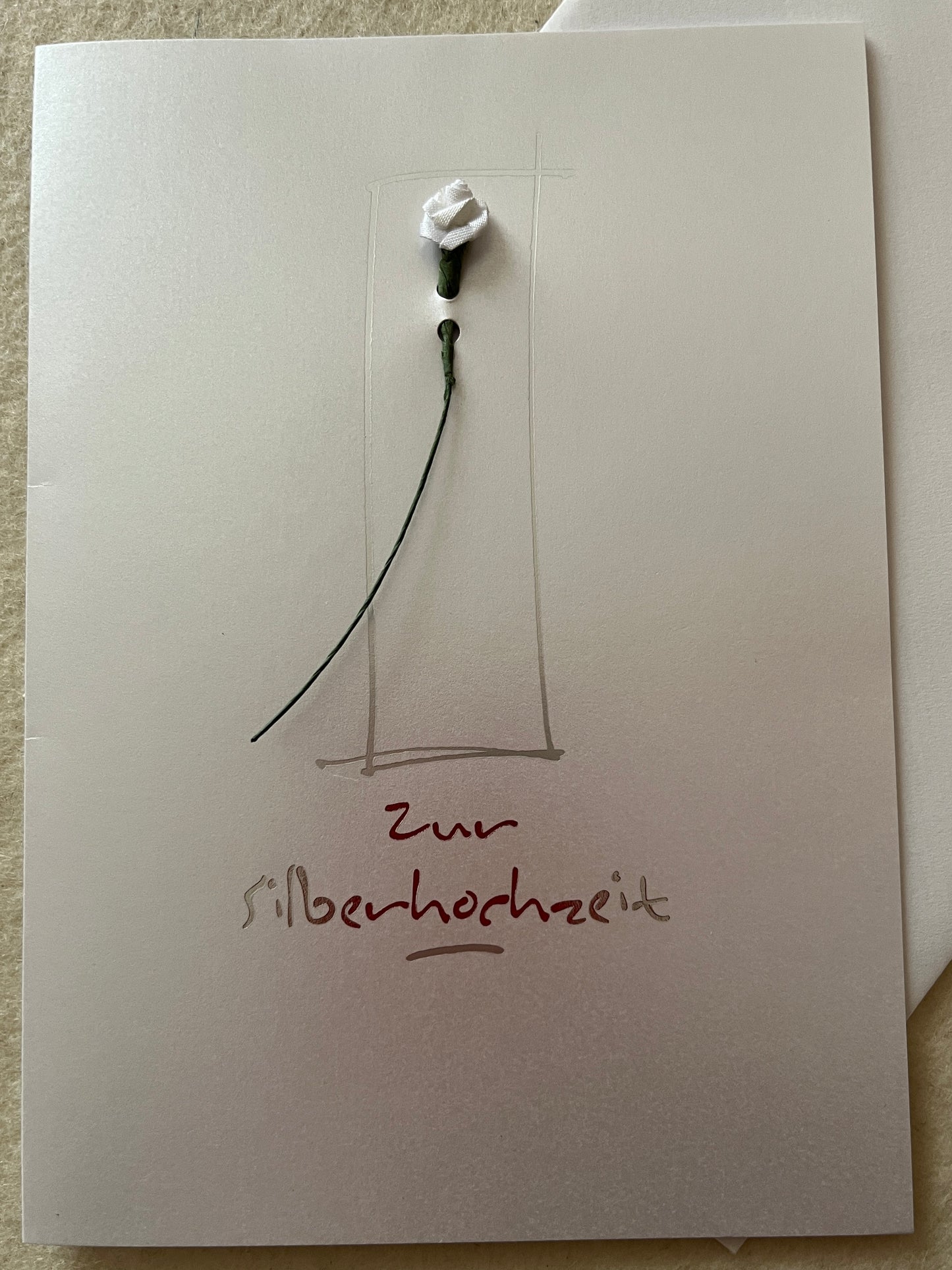 Doppelkarte Zur Silberhochzeit, weiße Rose