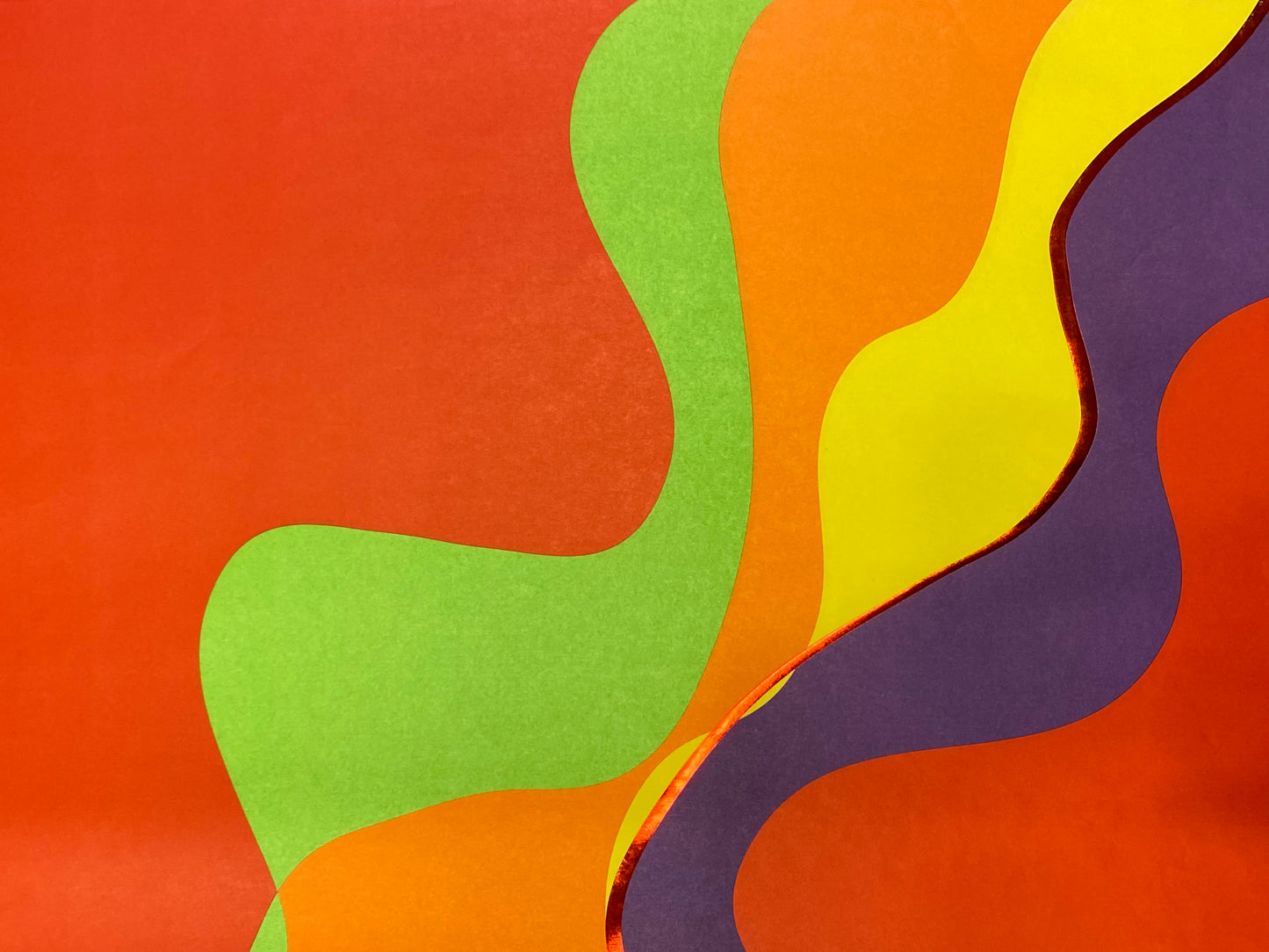 Geschenkpapier rot mit Welle bunt
