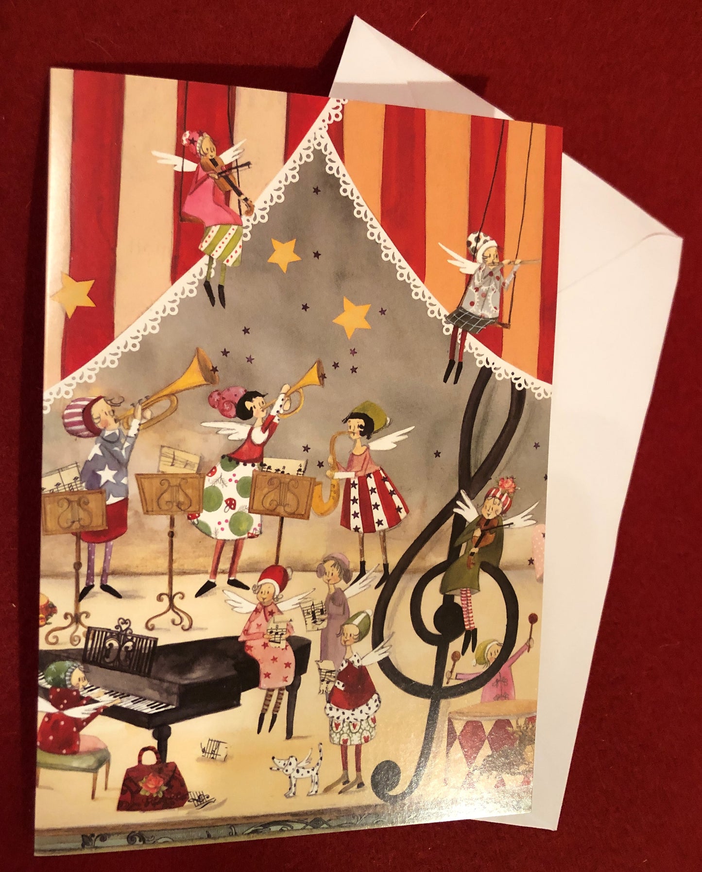 Doppelkarte Weihnachtskonzert, Notenschlüssel, B 12,5 cm, L 17,5 cm
