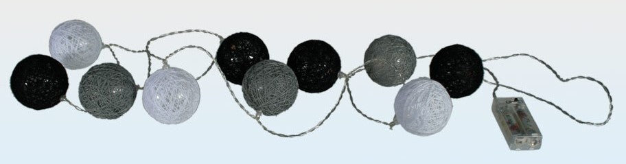 Lichterkette aus Rattankugeln, schwarz weiß grau für Batteriebetrieb
