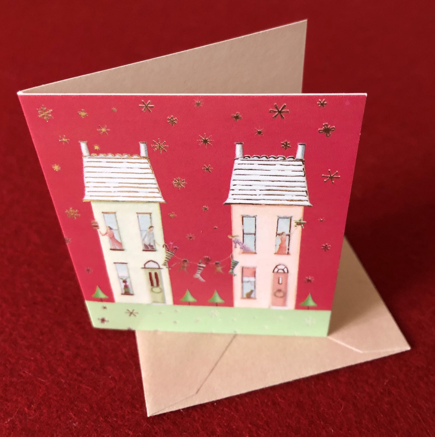 Weihnachtshäuser Mini-Doppelkarte mintgrün-rot