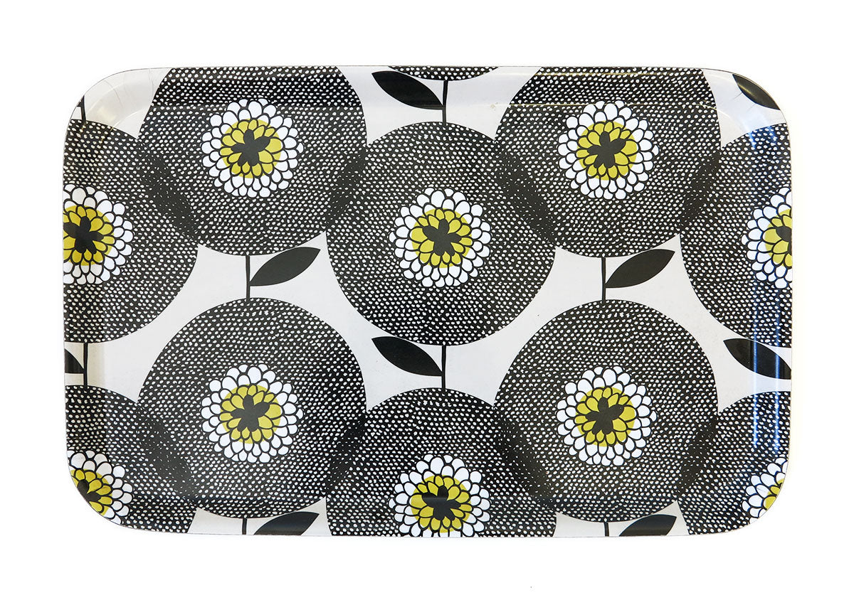 Blumenfeld Tablett schwarz-weiß-gelb, B 39,2 cm, T 25,5 cm, H 2 cm