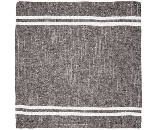 Baumwoll-Serviette grau, 40 x 40 cm, seitl. Doppelstreifen off-white