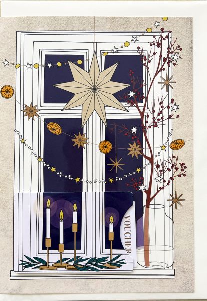 Maxi-Doppelkarte mit Gutschein, Weihnachtsfenster