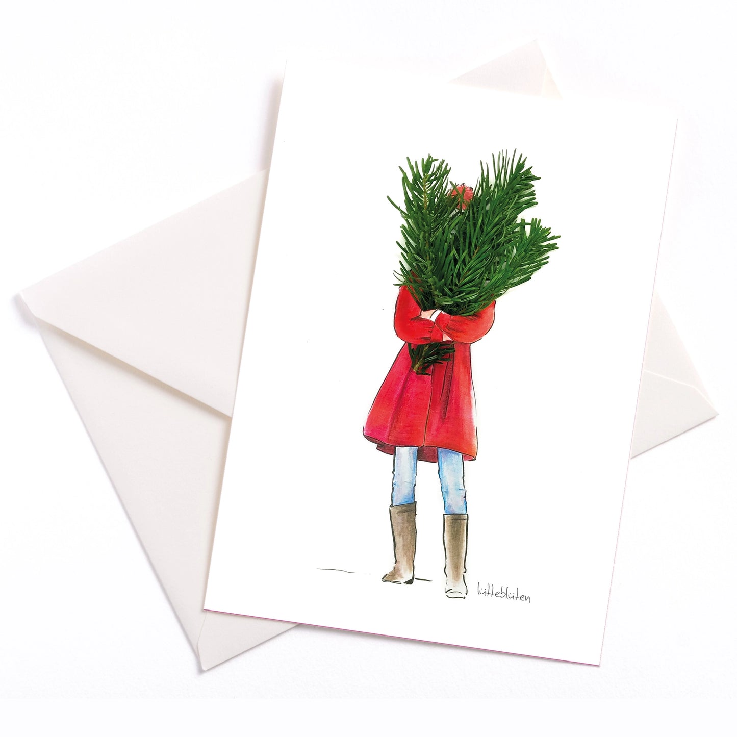 Weihnachts-Postkarte mit Umschlag Tannenzweig