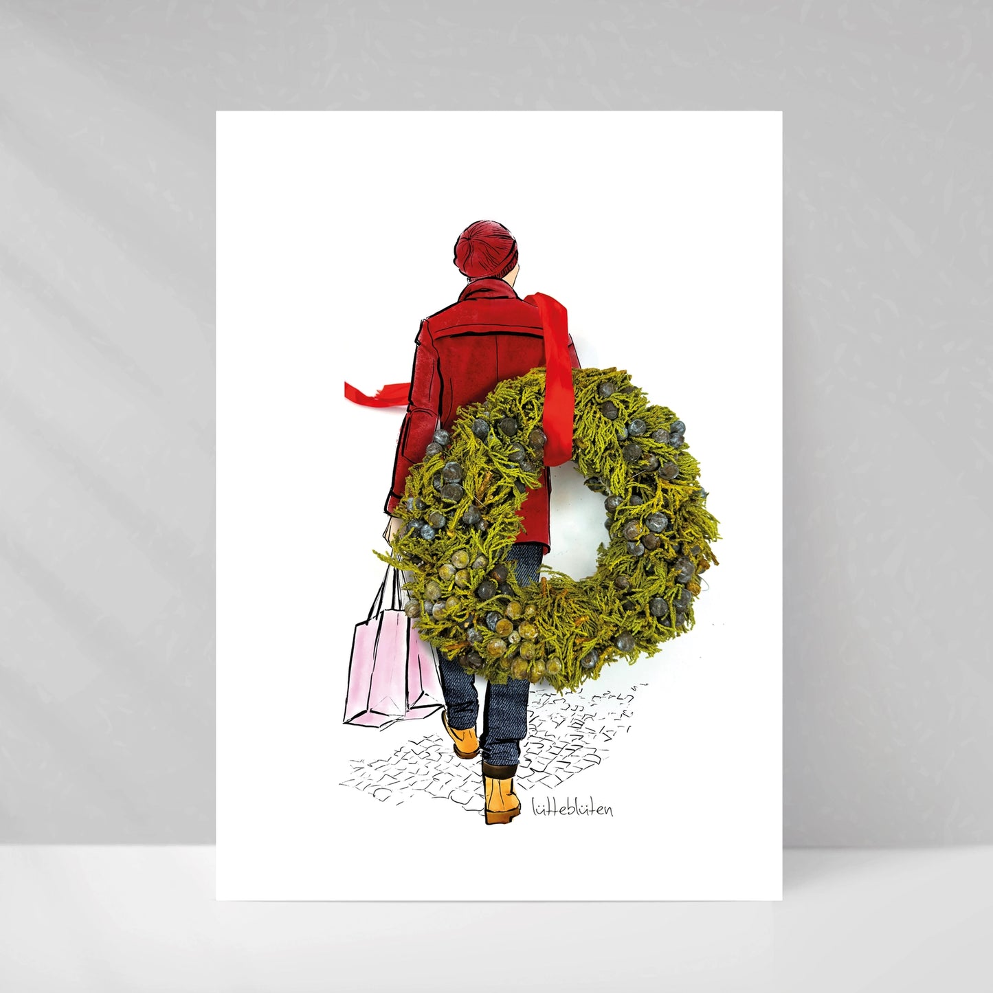 Weihnachts-Postkarte mit Umschlag Shopping