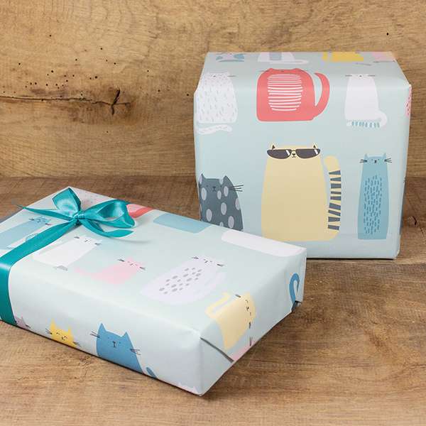 "Miau" Geschenkpapierbogen Charakterkatzen