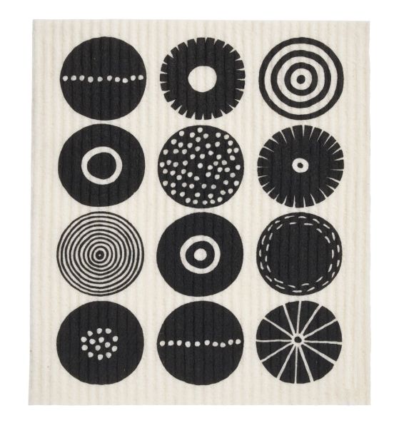 Spültuch schwarz-weiß Kreismuster, 17 x 20 cm