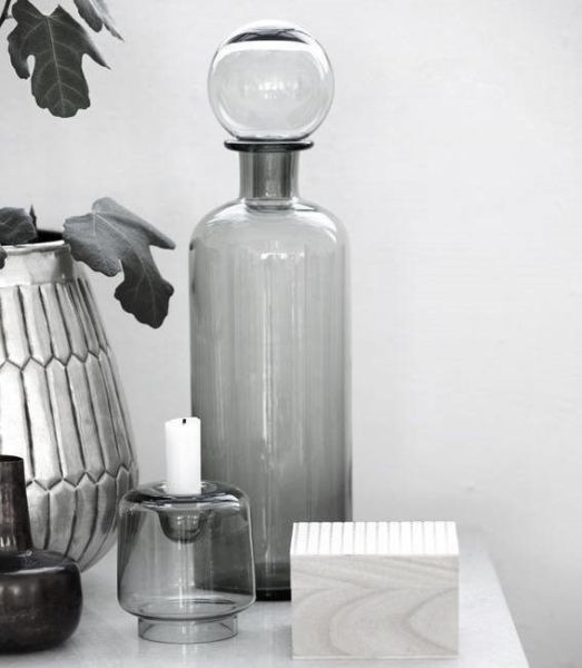 Klarglas-Flasche grau mit Glaskugelverschluss, D 12 cm, H 27 cm