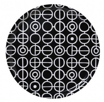 Tablett Retro, schwarz-weiß, D 48 cm, H 2 cm
