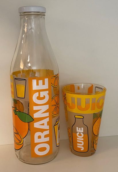 Flasche Orange mit 1 Glas