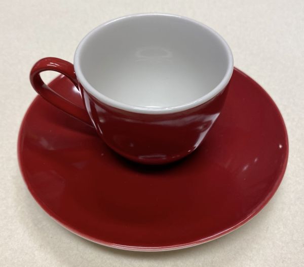 Farbenfroh Porzellan-Espressotasse rot mit Unterteller