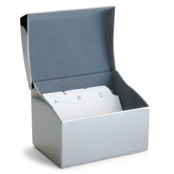 Visitenkartenbox verchromt m. alphab. Register B 9,5 cm, T 7 cm, H 6,9 cm