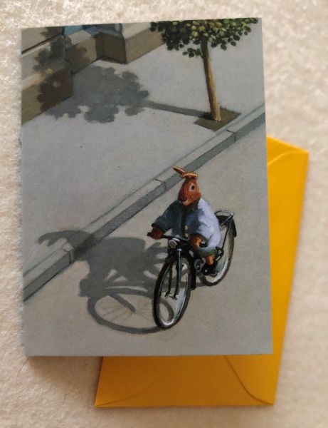 Langohr-Mini-Doppelkarte Hase auf Fahrrad, 5,8 x 8,1 x 0,2 cm