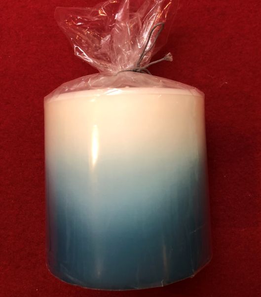 Zylinder-Kerze, D 10 cm, H 10 cm, blau-weiß, brennt 84 Std.