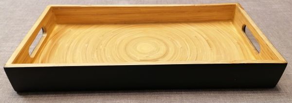 Holz-Tablett Bambus, außen lackiert schwarz, B 37 cm, T 19 cm, H 4 cm